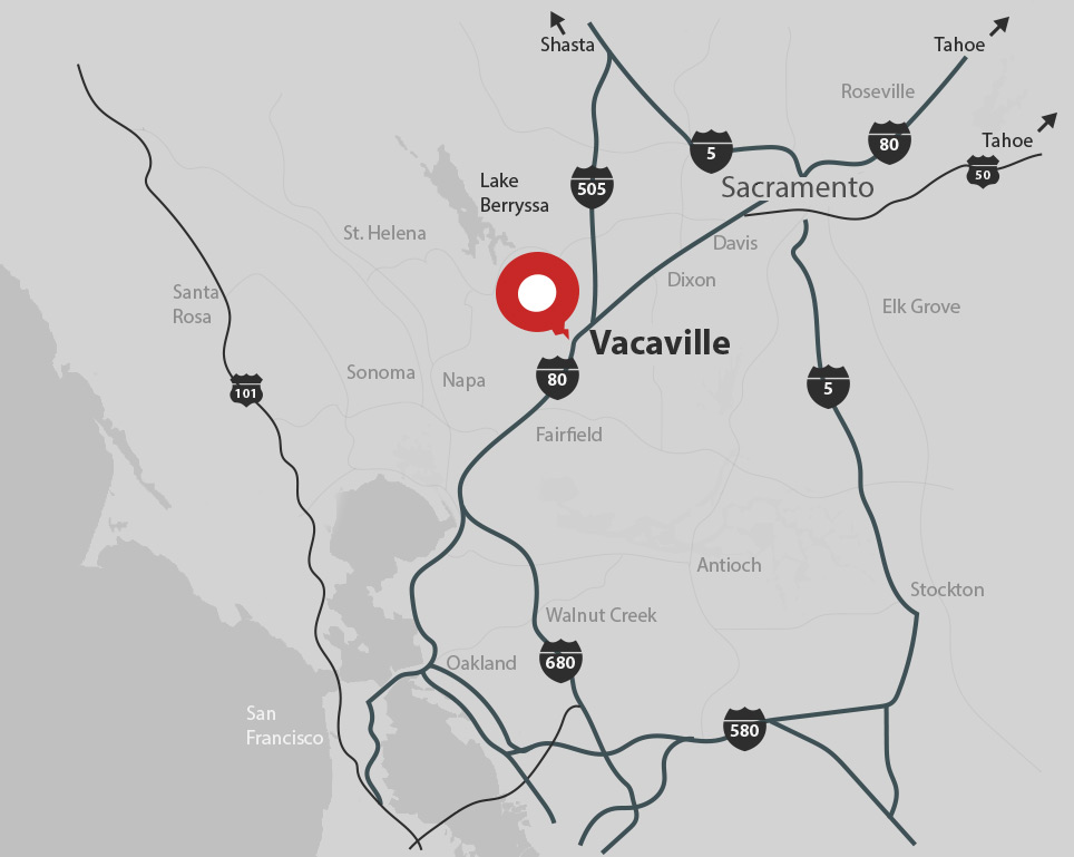 bay area to vacaville map